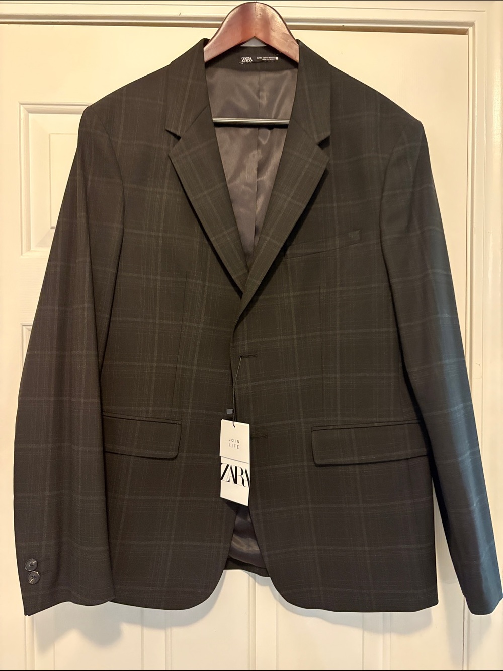 New! ZARA Mens Windowpane Sport Coat 42